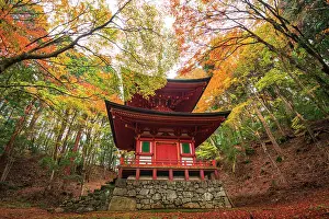 Shinto Prints: Nemoto Nyoho Shinto Pagoda on sacred Mount Hiei (Hiei San)