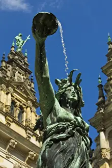 Stereotypically German Prints: Neo-renaissance statue in a fountain at the Hamburg Rathaus (City Hall)