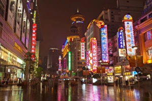 City Living Prints: Neon signs and shoppers, Nanjing Road, Shanghai, China, Asia