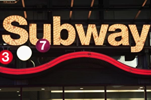 Radiant Prints: Neon Subway sign, Times Square, Manhattan, New York City, United States of America