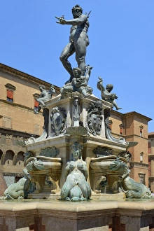 Bologna Prints: Neptune Fountain, Piazza del Nettuno, Bologna, Emilia-Romagna, Italy, Europe