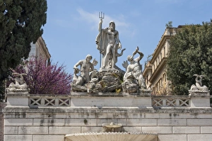 Piazza Prints: Neptune Fountain in Piazza del Popolo, Rome, Lazio, Italy, Europe