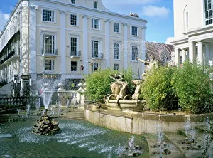 Promenade Prints: Neptune fountain and the Promenade, Cheltenham, Gloucestershire, England