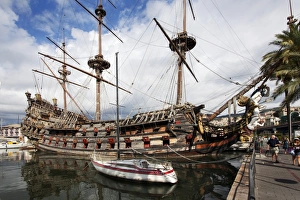 Masts Prints: The Neptune Galleon in the Old Port, Genoa, Liguria, Italy, Europe