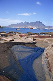 Nets laid out to dry on dockside, Mindelo, Sao Vicente, Cape Verde Islands