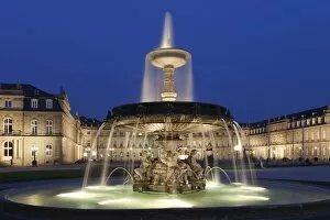 Images Dated 28th April 2011: Neues Schloss castle and fountain at Schlossplatz Square, Stuttgart, Baden Wurttemberg, Germany