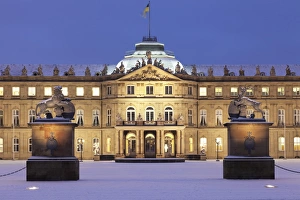 Stuttgart Prints: Neues Schloss castle at Schlossplatz square in winter