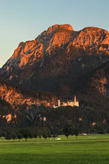 Neuschwanstein Castle at sunset, Schwangau, Allgau, Schwaben, Bavaria, Germany, Europe