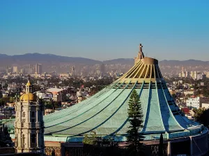Guadalupe Prints: New Basilica of Guadalupe, elevated view, Villa de Guadalupe, Mexico City, Mexico