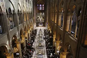 Nave Prints: New bells temporarily displayed in the nave of Notre Dame cathedral, Paris, France, Europe
