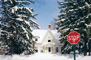 New England Prints: The New England town of Woodstock in Winter