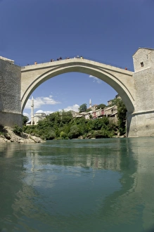 The new Old Bridge over the fast flowing River Neretva, Mostar, Bosnia