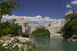 The new Old Bridge over the fast flowing River Neretva, Mostar, Bosnia