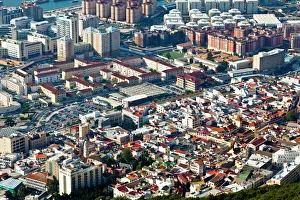 New and old Gibraltar Town from on top of the Rock, Gibraltar, Europe