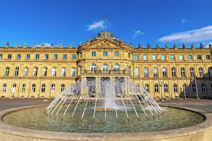 Water Fountain Prints: New Palace (Neues Schloss), fountain, Stuttgart, Baden-Wurttemberg state, Germany, Europe