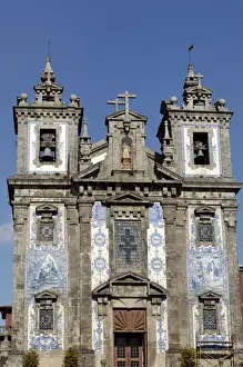 Azulejos Prints: The new Sao Ildefonso church, built between 1730 and 1737 decorated with azulejos
