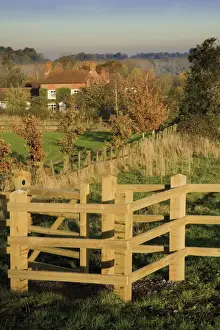 Gate Prints: New wooden kissing gate, Heart of England Way footpath, Tanworth in Arden