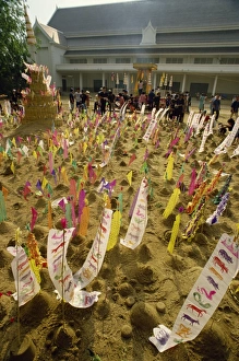 New Year Prints: New year banners surround a shrine in Chiang Mai
