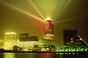 New Year Prints: New Year light show, Canary Wharf, Docklands, London, England, United Kingdom, Europe