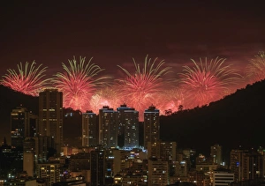Typically Brazilian Prints: New Years Fireworks over Rio de Janeiro, Brazil, South America