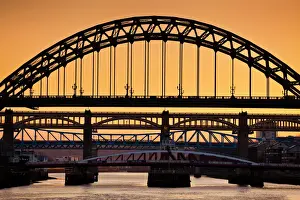 Connection Prints: Newcastle upon Tyne skyline, Gateshead with the Tyne Bridge over River Tyne, Tyne and Wear