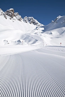Brushland Prints: Newly groomed piste, St. Anton am Arlberg, Tirol, Austrian Alps, Austria, Europe