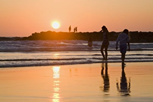 Group Of People Prints: Newport Beach at sunset, Orange County, California, United States of America