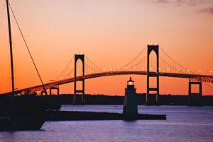 Images Dated 29th August 2008: Newport Bridge and Harbor at sunset
