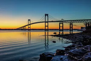 Connections Gallery: Newport Pell Bridge at sunrise, Rhode Island, New England, United States of America, North America