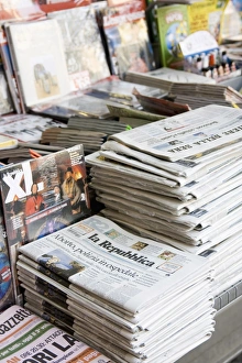 Pile Prints: Newspapers for sale, Milan, Lombardy, Italy, Europe