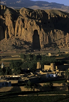 Bamiyan Prints: Empty niche where one of the famous carved Buddhas once stood, destroyed by the Taliban
