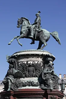 Stereotypically Russian Prints: Nicholas I Monument in St. Isaacs Square, St. Petersburg, Russia, Europe