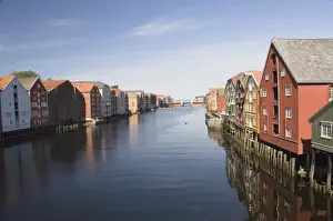 Trondheim Prints: The Nidelva with merchants warehouses each side leading to the old dock area