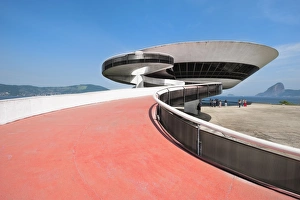 Stereotypically Brazilian Prints: Niemeyer Museum of Contemporary Arts, Niteroi, Rio de Janeiro, Brazil, South America