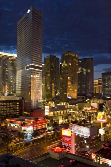 The Strip Prints: Night panorama of modern architecture with new hotels, including the Aria Resort Hotel