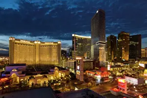 Nevada Prints: Night panorama of new hotels, including the Monte Carlo Hotel and Casino