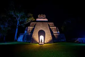 Tikal Prints: Night portrait of Pyramid at Tikal, UNESCO World Heritage Site, Guatemala, Central