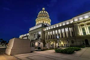 El Capitolio Prints: Night shot of the Parliament of Havana, Cuba, West Indies, Central America