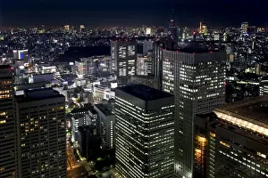 City View Prints: Night skyline view of Tokyos endless urban sprawl and development near South Shinjuku
