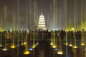 Xian Prints: Night time water show at the Big Goose Pagoda Park