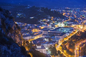 Albania Prints: Night view of Berat, UNESCO World Heritage Site, Albania, Europe