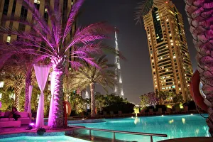 Dubai Prints: Night view of Burij Khalifa Tower, Dubai, United Arab Emirates, Middle East