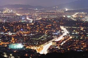 Urban Sprawl Prints: Night view of city, Seoul, South Korea, Asia