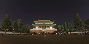 Night view of the colorful north entrance gate to The Forbidden City, Beijing