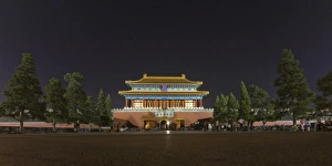 Images Dated 22nd August 2008: Night view of the colorful north entrance gate to The Forbidden City, Beijing