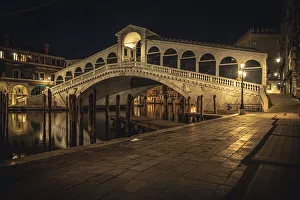 Grand Canal Prints: Night view of the Rialto Bridge