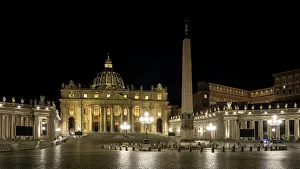 Obelisk Prints: Night view of Saint Peter's Square in Vatican City