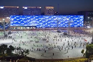 Night view of the Water Cube National Aquatics Center on the Olympic Green