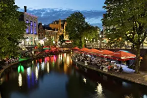 Bars Prints: Nightlife along the Oudegracht canal features bars and restaurants in Utrecht