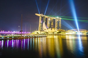 South East Asian Prints: The nightly light and laser show in Marina Bay from the Marina Bay Sands, Singapore